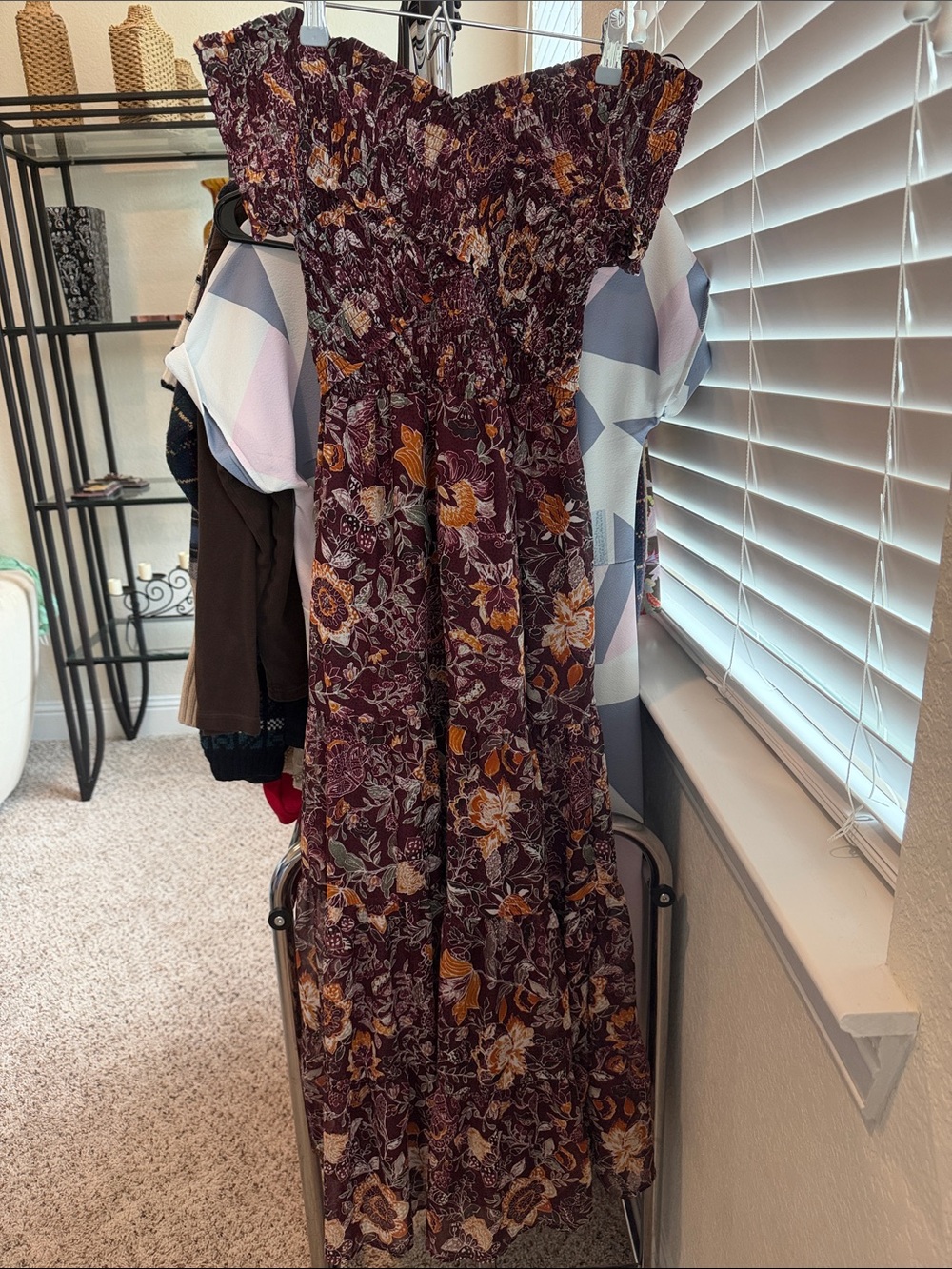 BB Dakota Burgundy Floral Off-Shoulder Maxi Dress